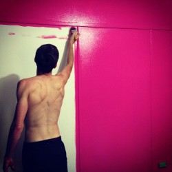 JS getting to business with the pink feature wall! 